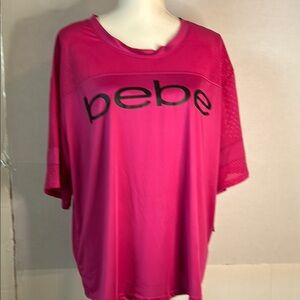 NWT BEBE Sport Football Mesh Raspberry  T-Shirt. Size 2X